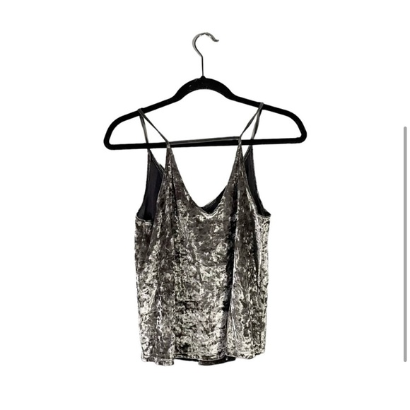 American Eagle Grey Velvet Velour Sleeveless Strappy Flowy V Neck Blouse Small - Picture 2 of 5